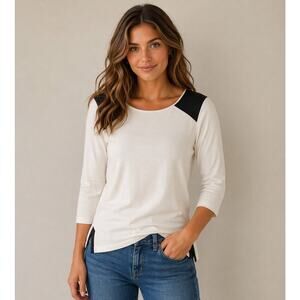 Chico's White and Black Color Block 3/4 Sleeve Shirt Womens size 0/small